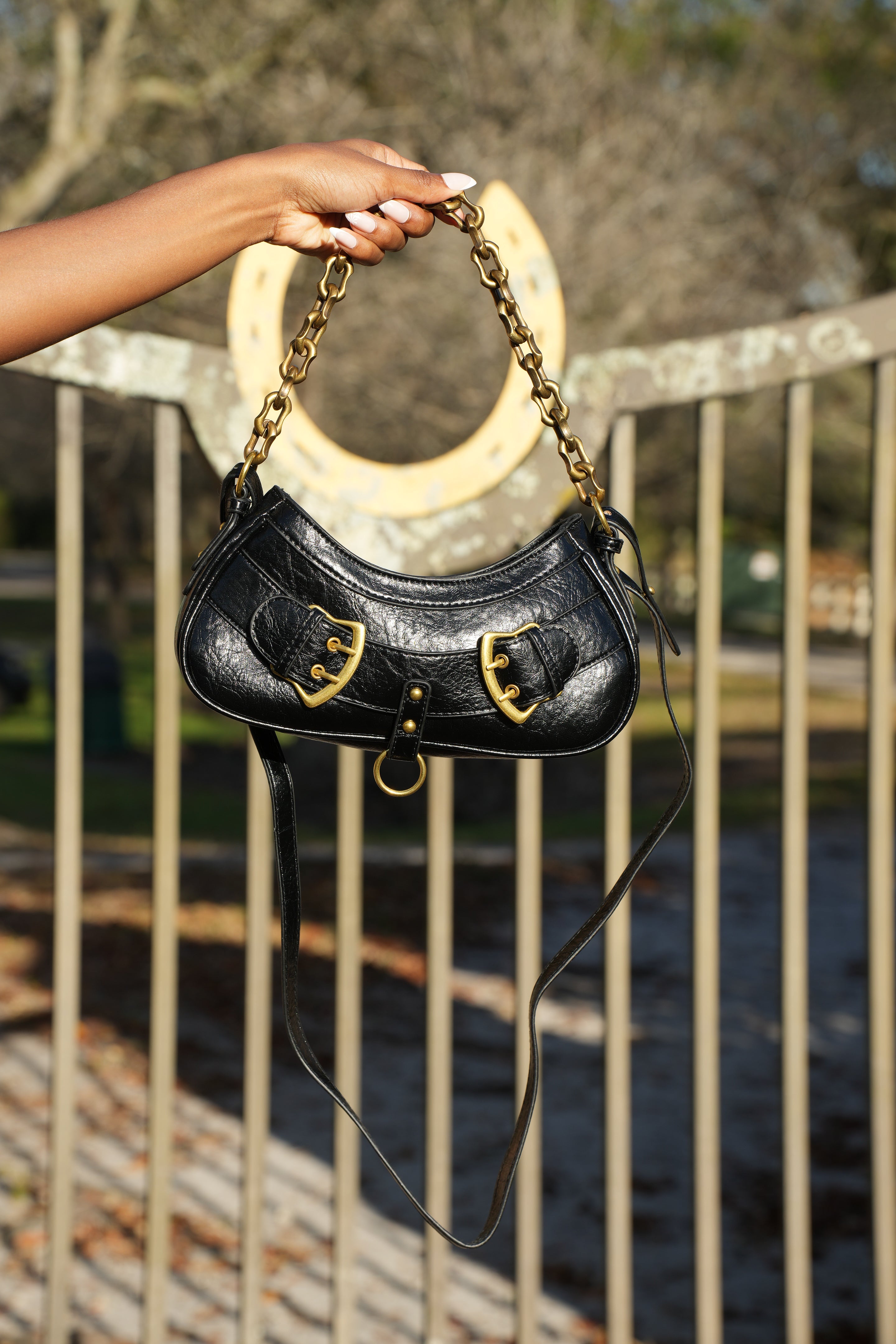 Image of Black Gold Chain Crescent Shoulder Bag
