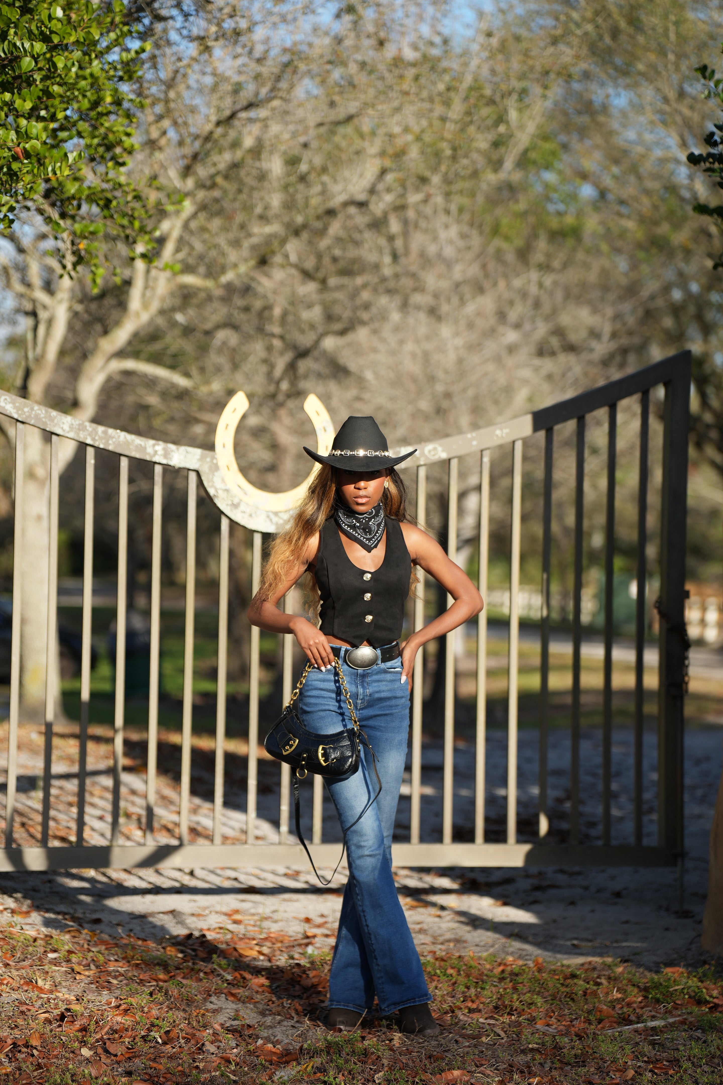 Image of Black Gold Chain Crescent Shoulder Bag