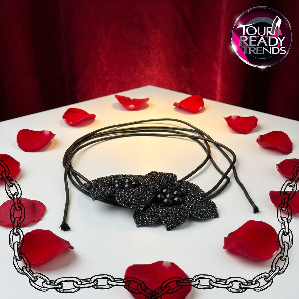 Image of Bejeweled Black Flower Choker | Rhinestone Necklace