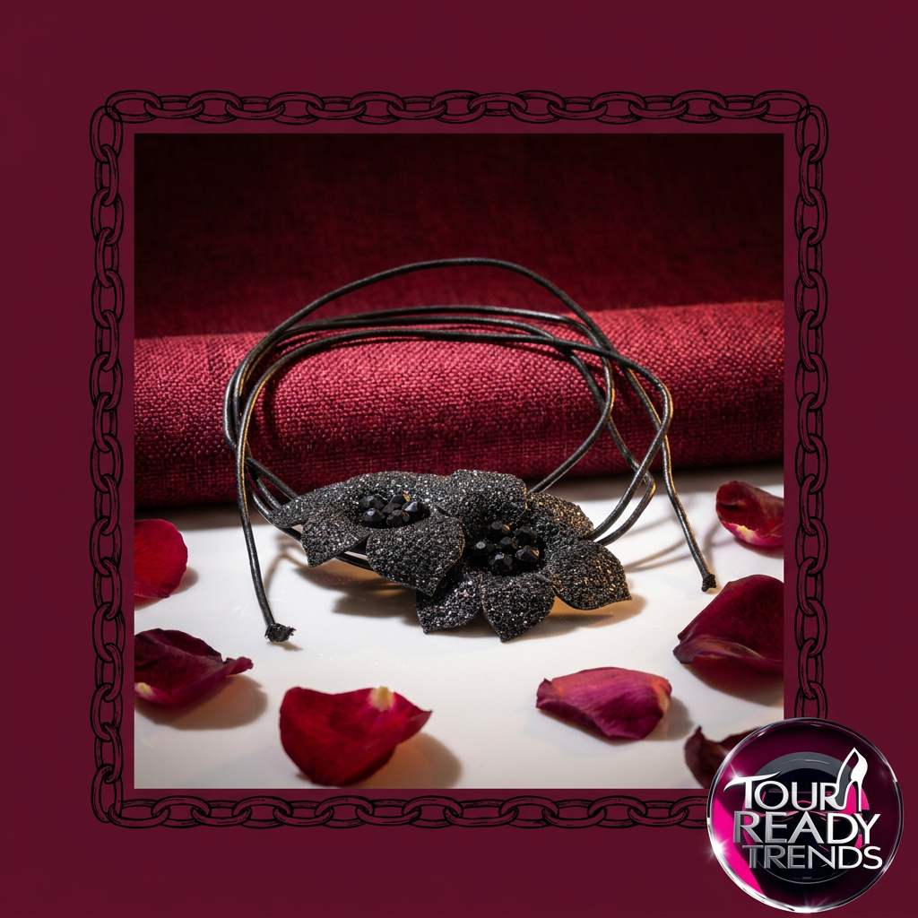 Image of Bejeweled Black Flower Choker | Rhinestone Necklace