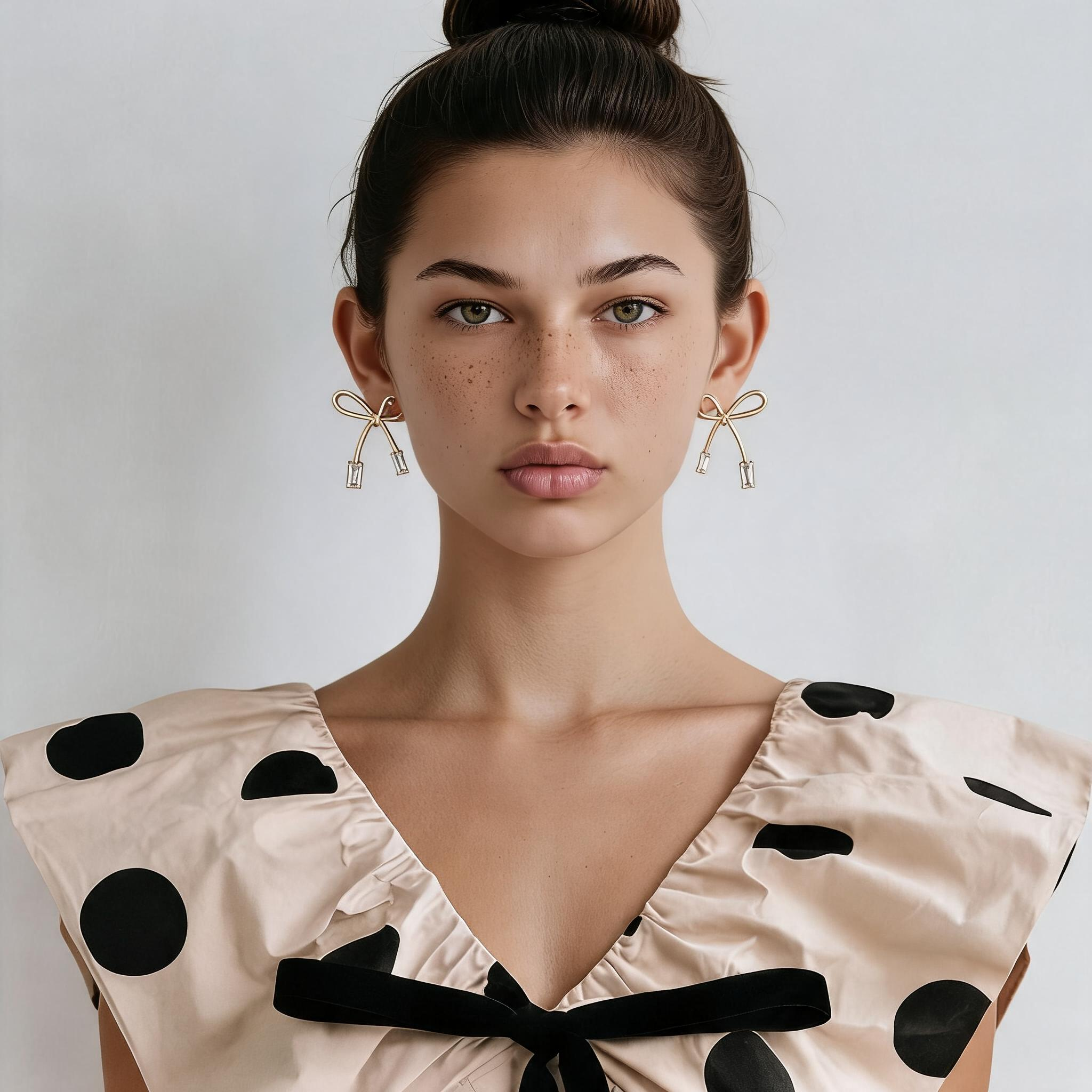 Image of Gold Wire Bow Crystal Drop Earrings