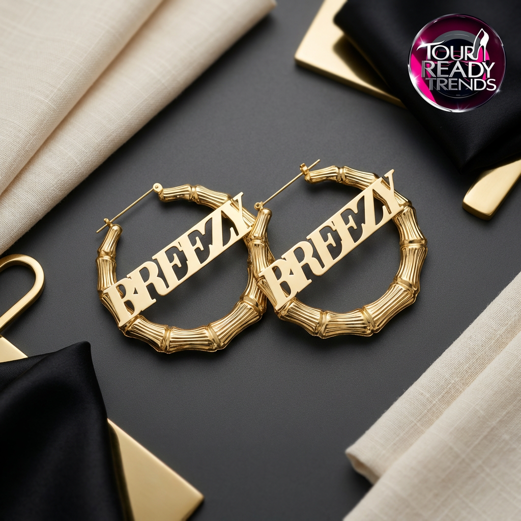 Image of Breezy 4-Ever Gold Bamboo Hoop Earrings | Raymond & Brown R & B Tour