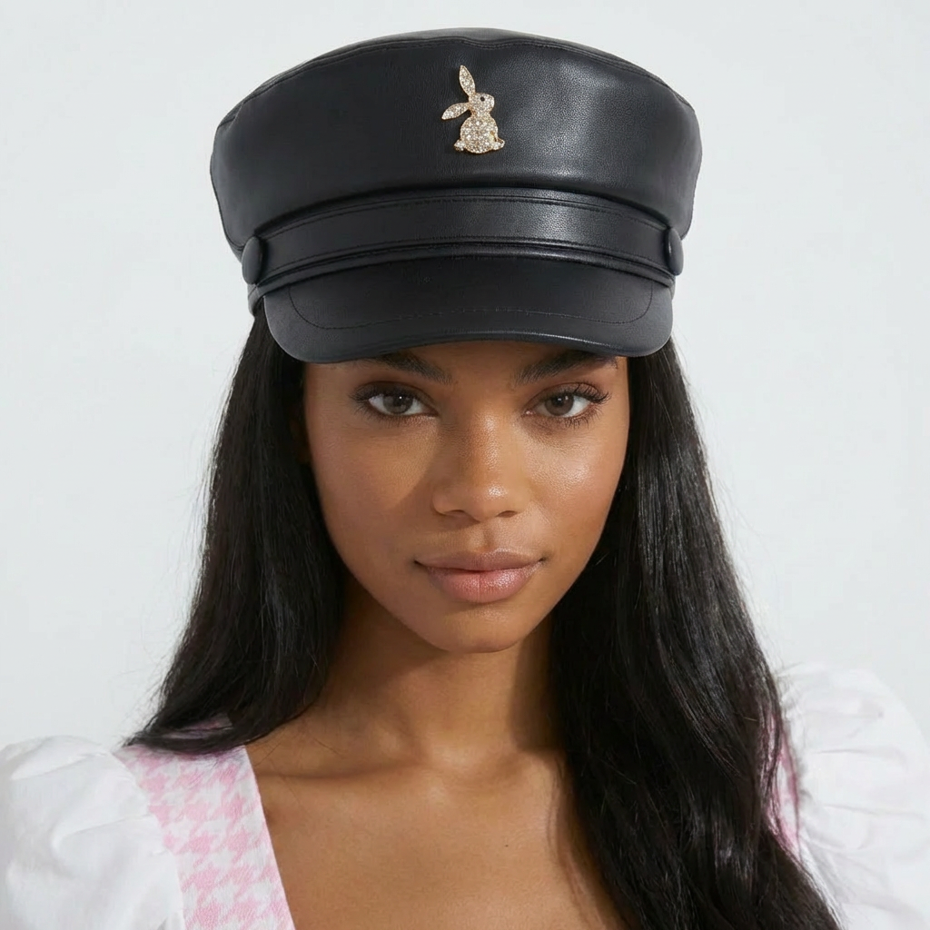 Image of Bunny Captain Hat & Brooch - Vegan Leather