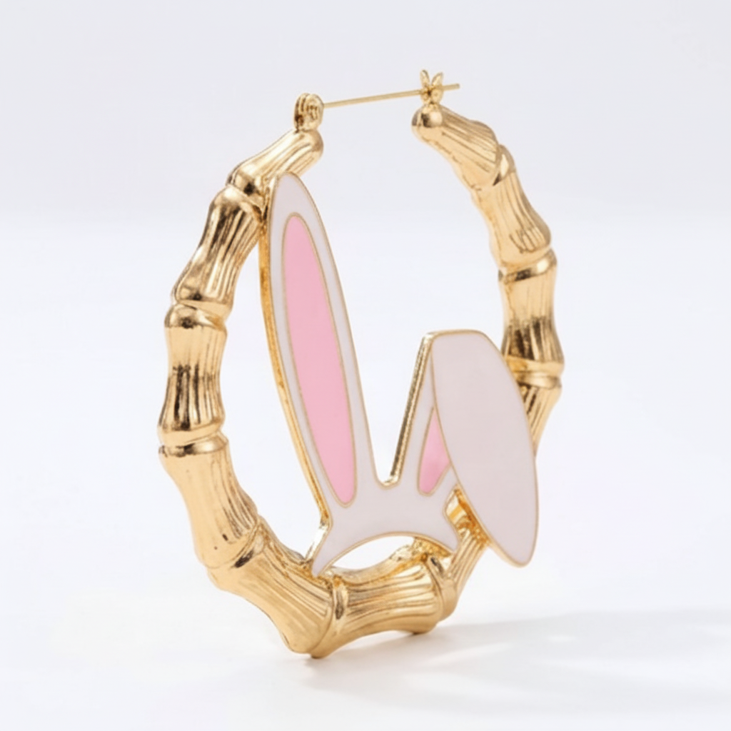 Image of Bunny Bamboo Hoop Earrings - Spring Glam Gold