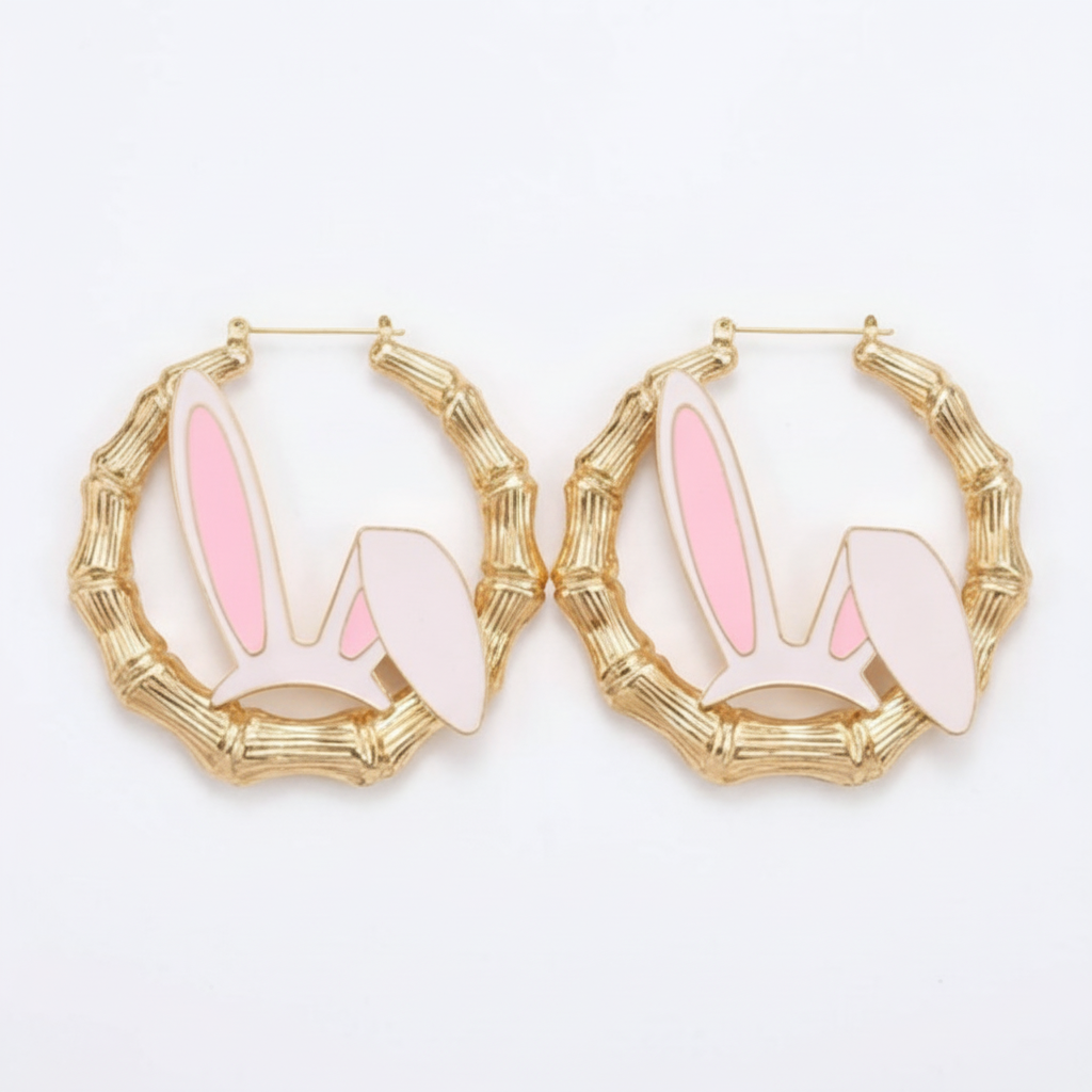 Image of Bunny Bamboo Hoop Earrings - Spring Glam Gold