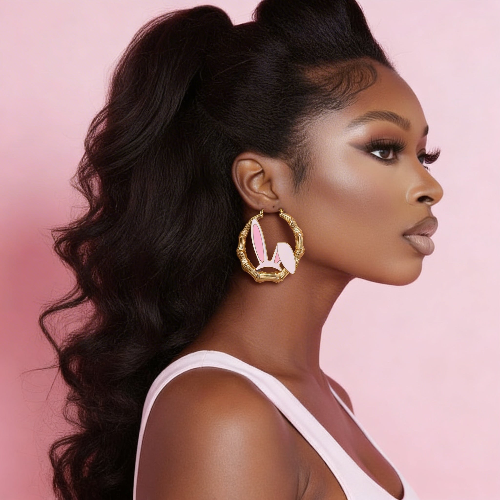 Image of Bunny Bamboo Hoop Earrings - Spring Glam Gold