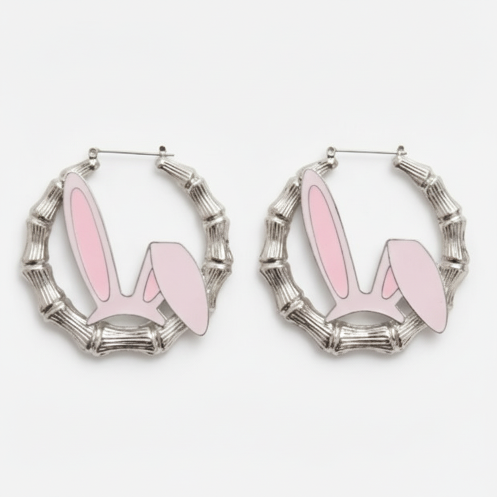Image of Bunny Bamboo Hoop Earrings - Spring Glam Silver