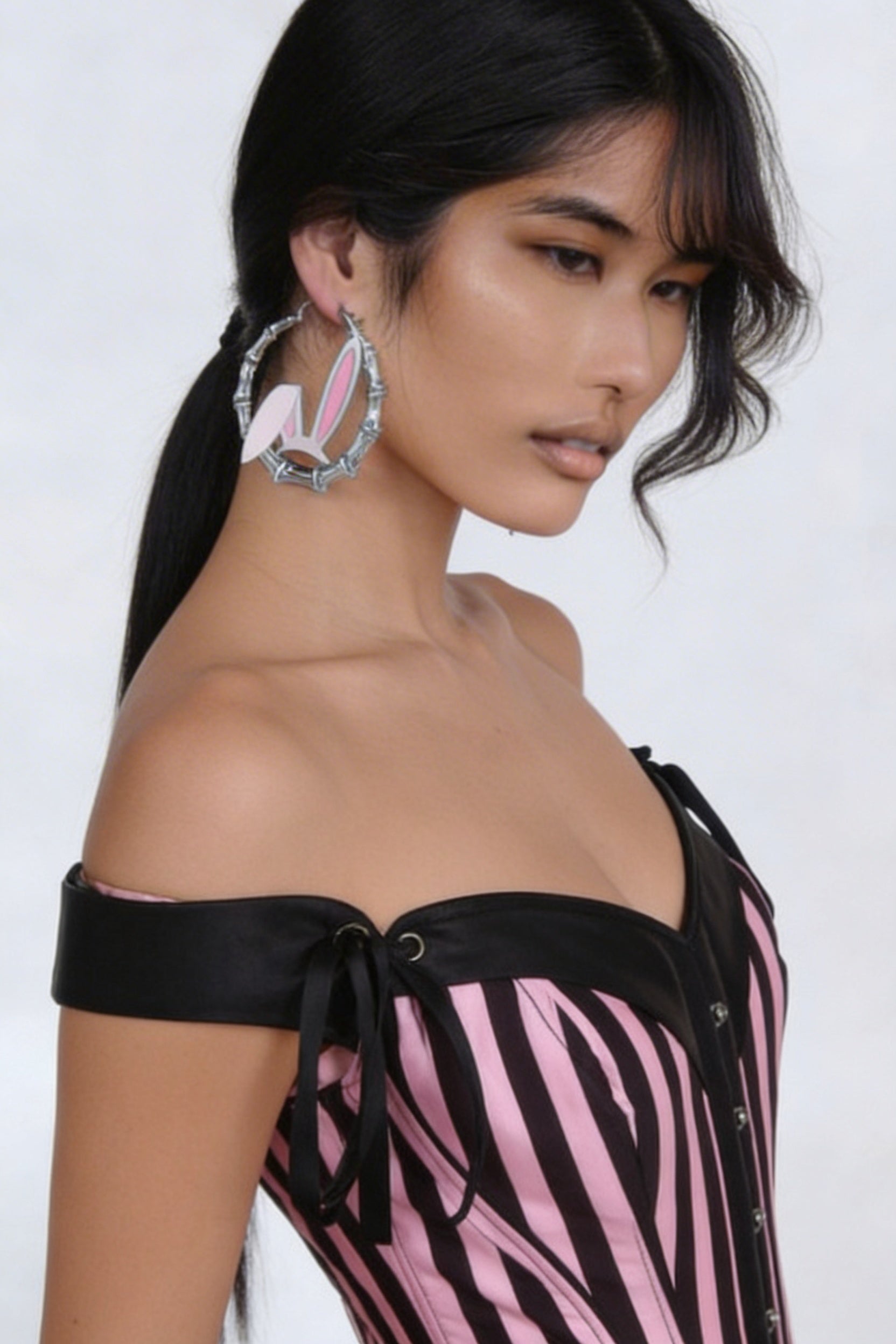 Image of Bunny Bamboo Hoop Earrings - Spring Glam Silver