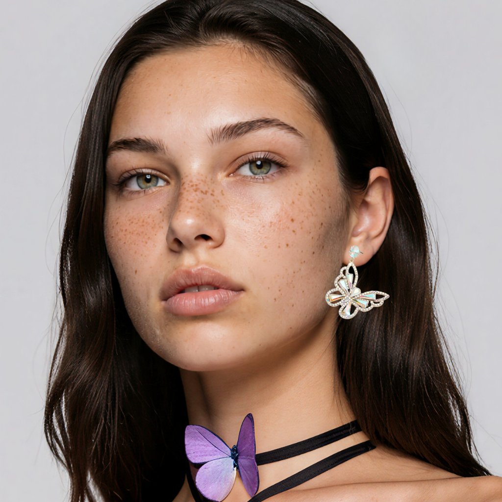 Image of Crystal Butterfly Drop Statement Earrings