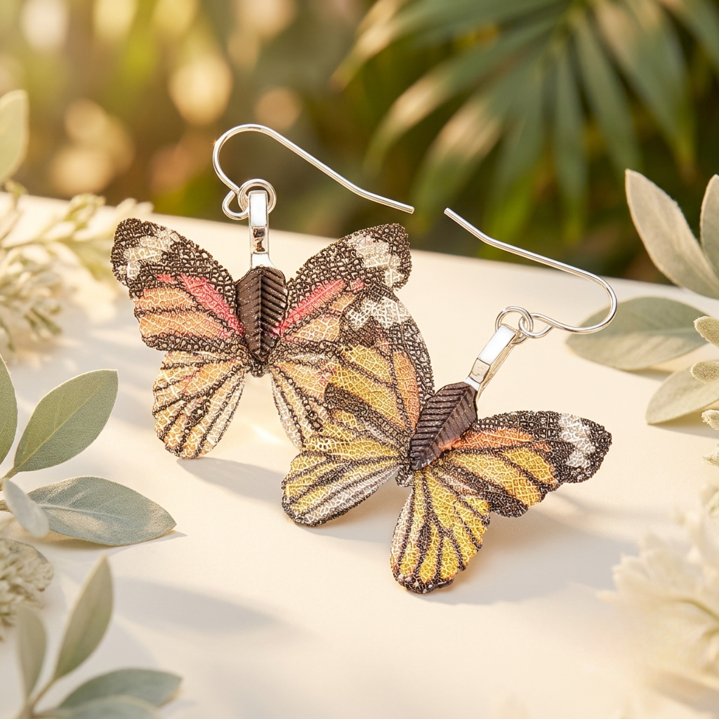 Image of Gold Monarch Butterfly Drop Earrings