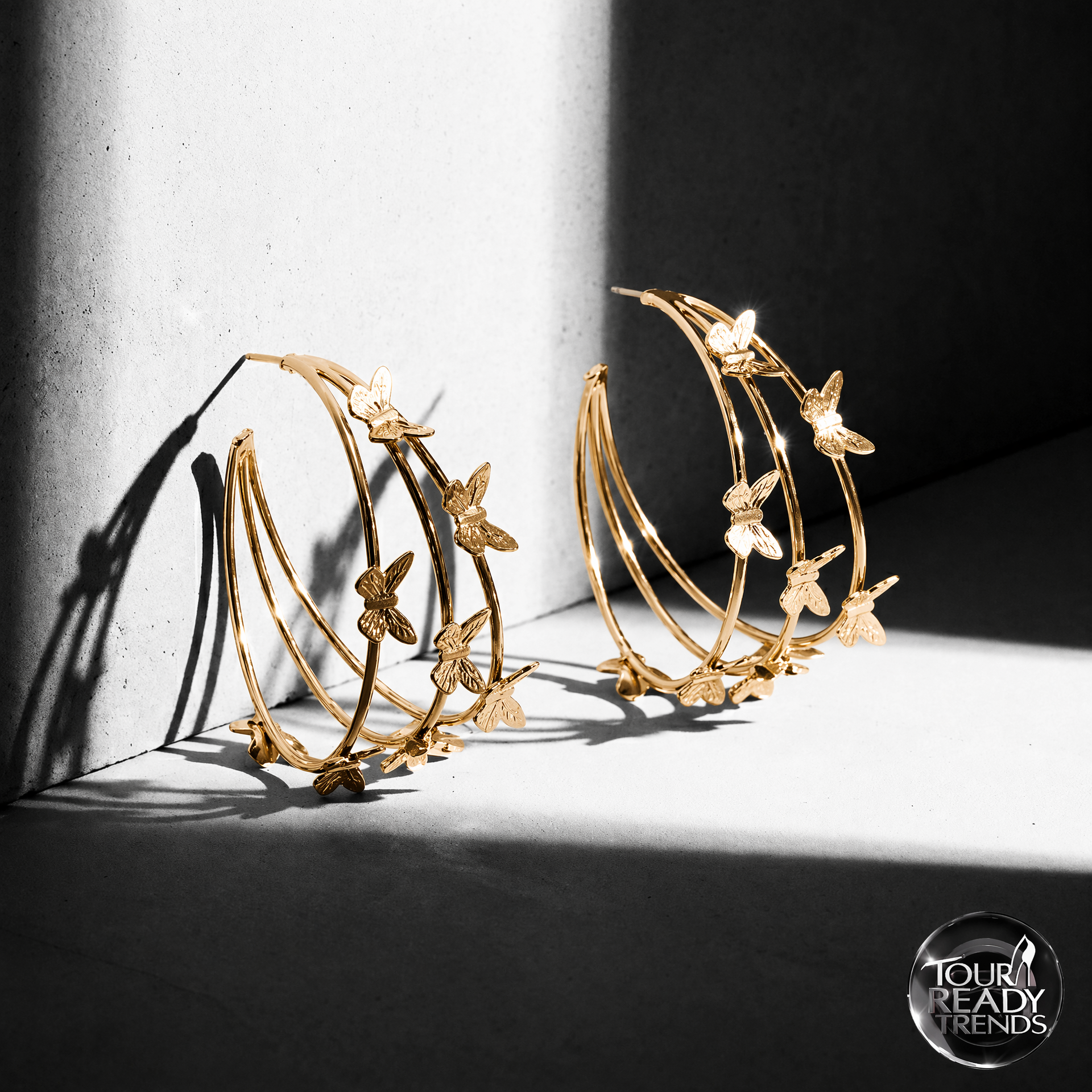 Image of Layered Butterfly Hoop Earrings