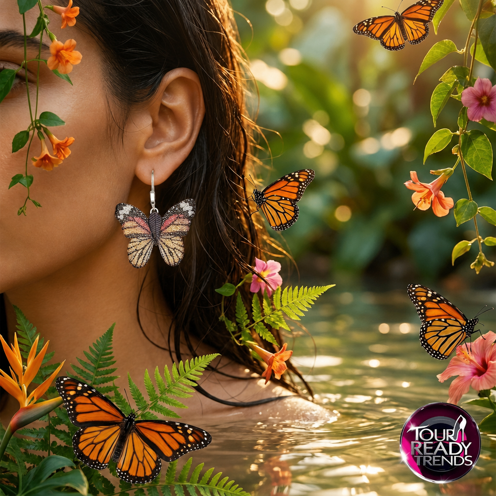 Image of Gold Monarch Butterfly Drop Earrings