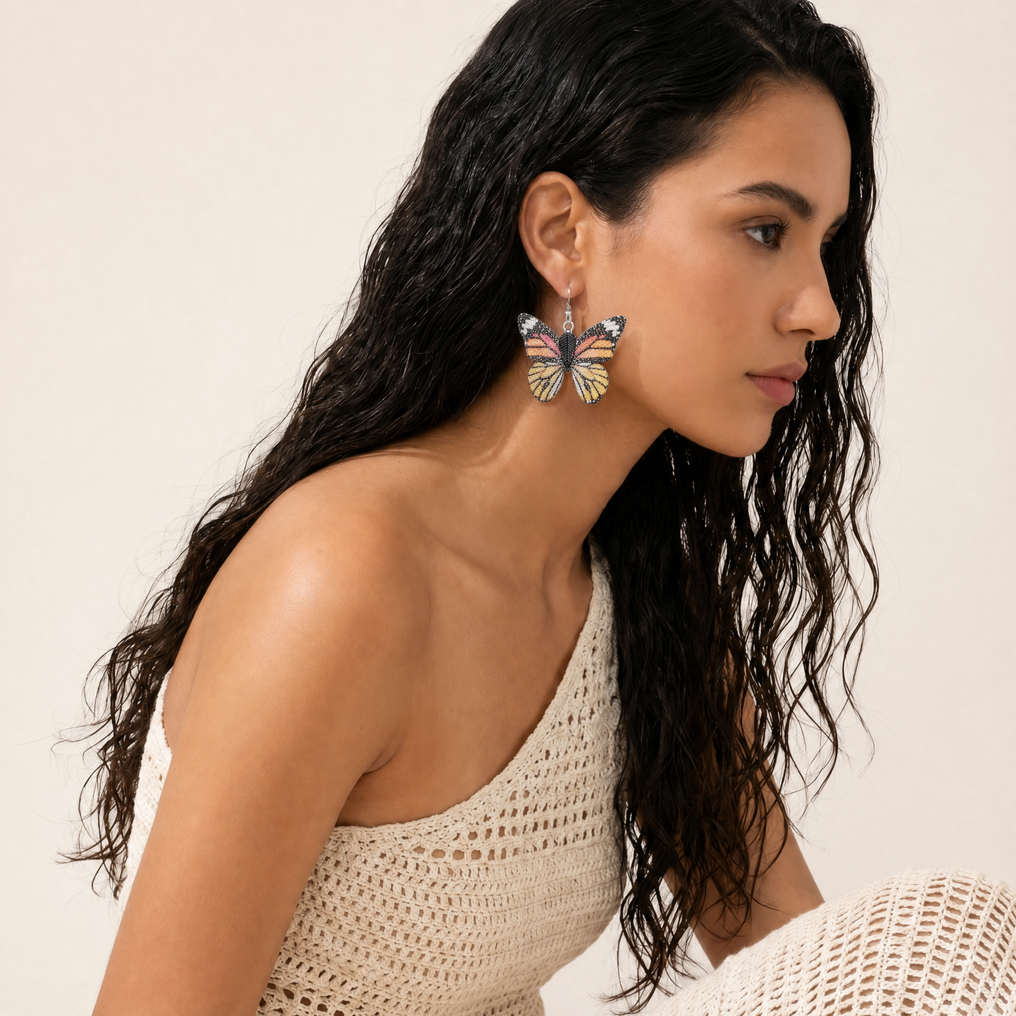 Image of Gold Monarch Butterfly Drop Earrings