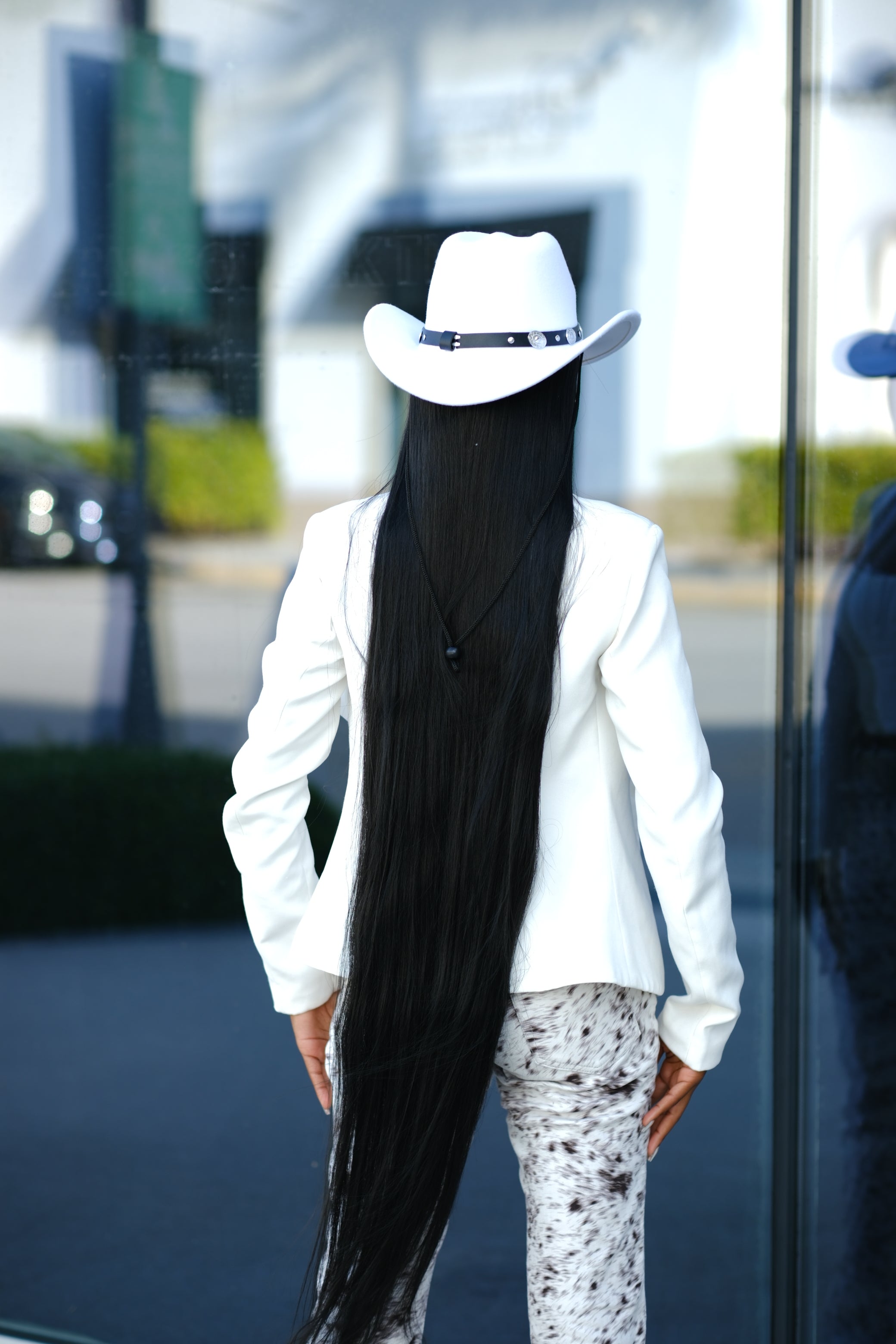Image of Black & White Cowboy Hat Wig