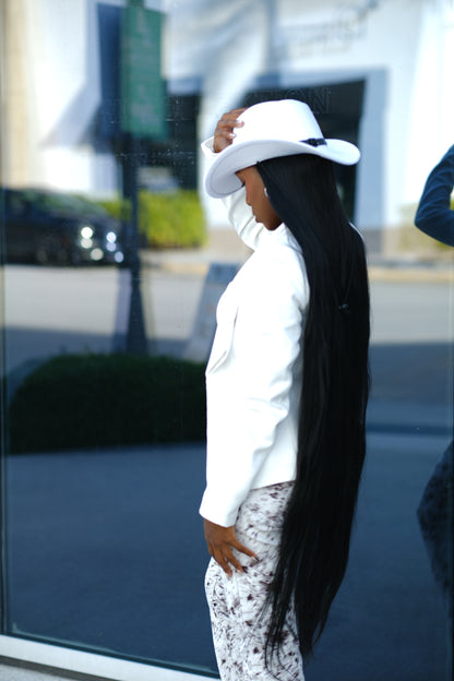 White Studded Cowboy Hat Wig - Western Halloween Edition