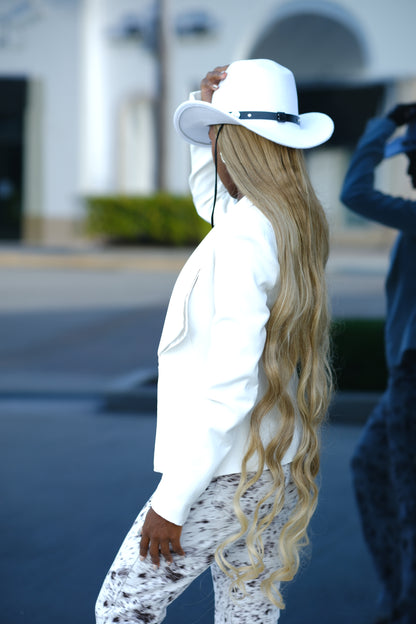 White & Black Cowboy Hat Wig