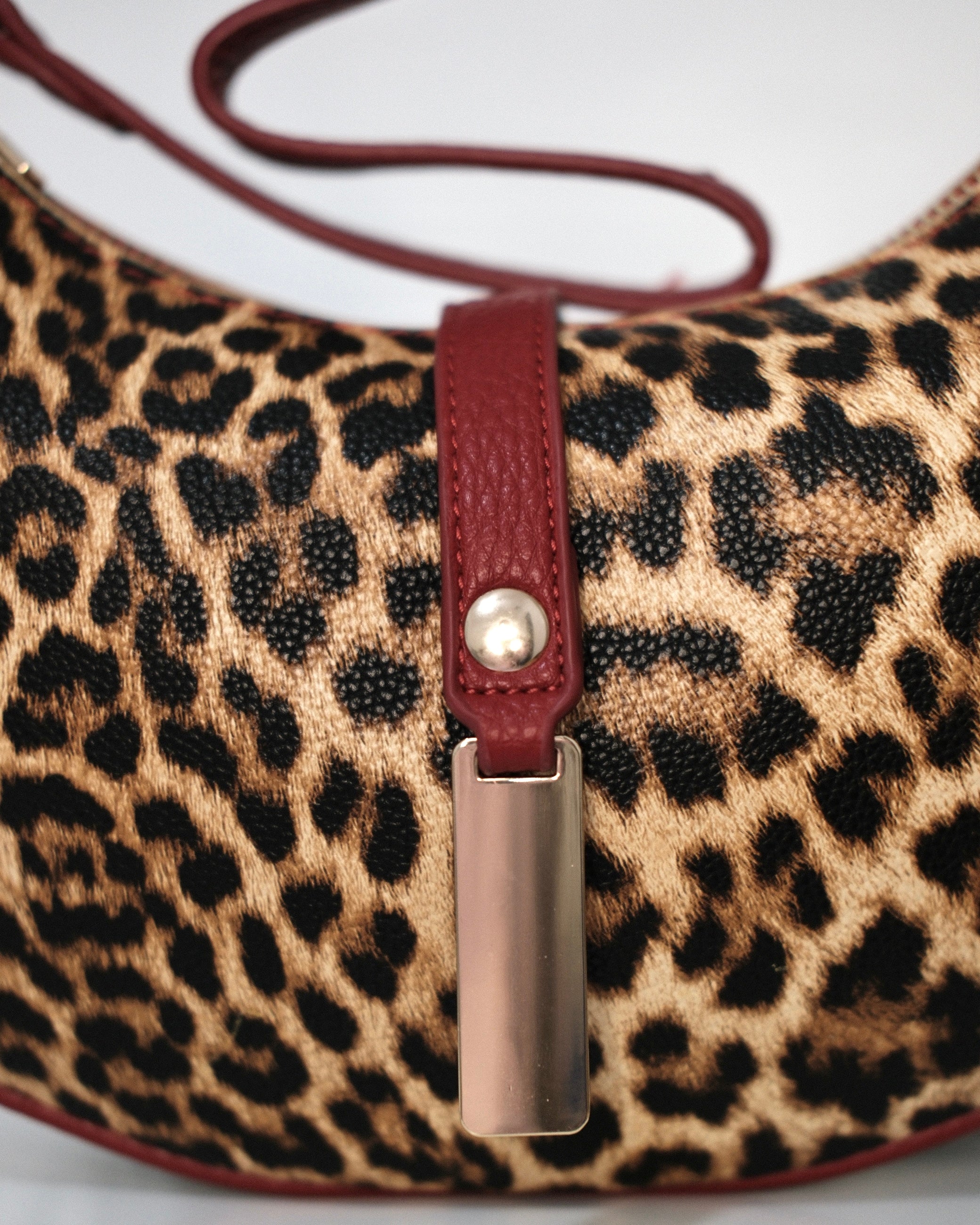 Image of Leopard Crescent Bag — Red Trim Western Chic