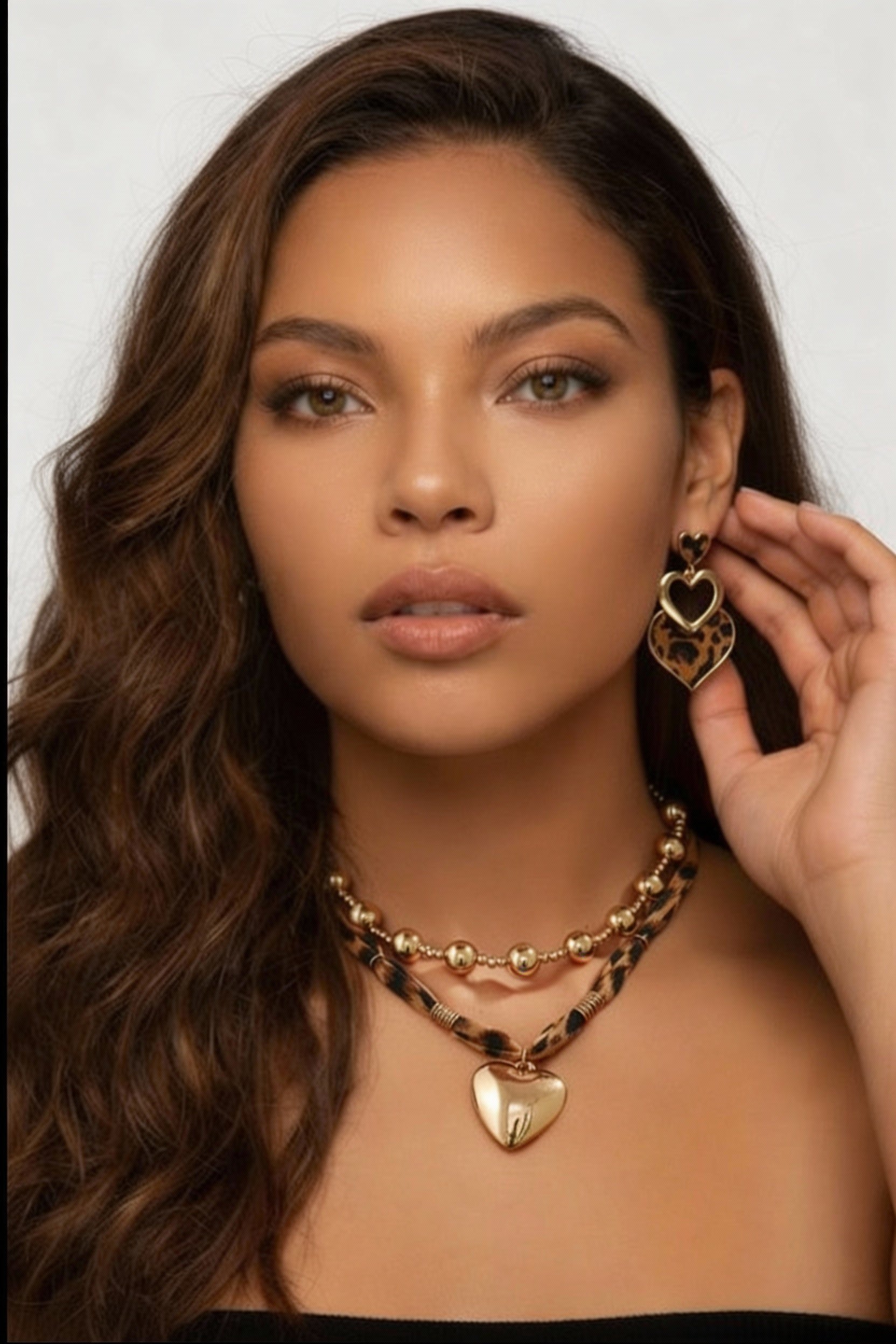 Image of Leopard Heart Necklace Set - 2-Piece Gold