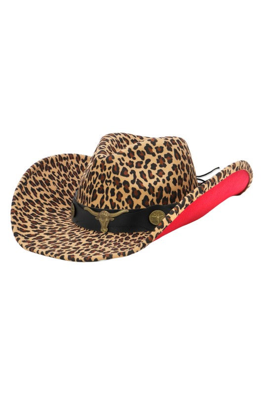 Image of Leopard Print Cowboy Hat with Longhorn