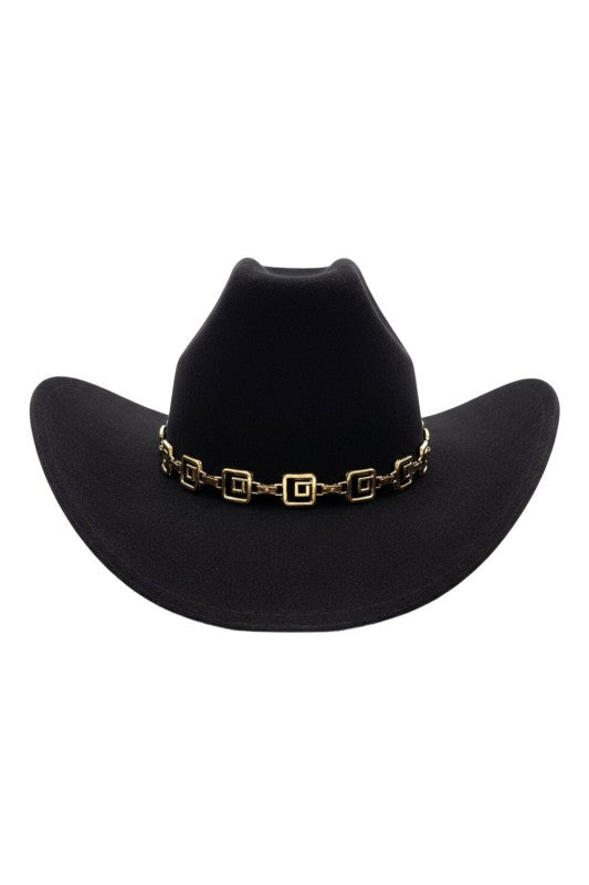 Image of Black Cowboy Hat Gold Chain Band