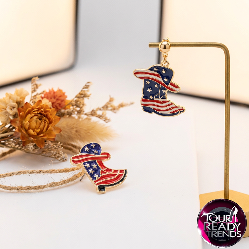 Image of Patriotic Cowboy Boot Earrings