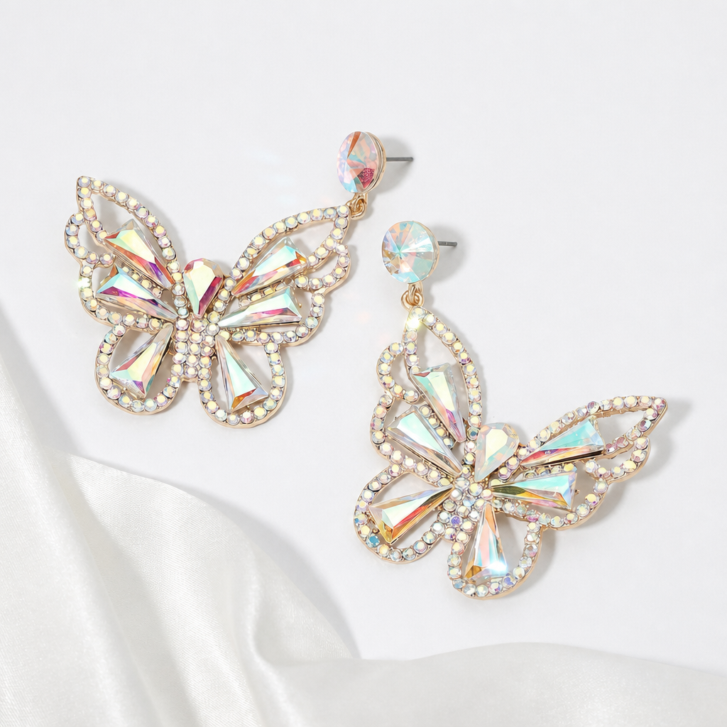 Image of Crystal Butterfly Drop Statement Earrings