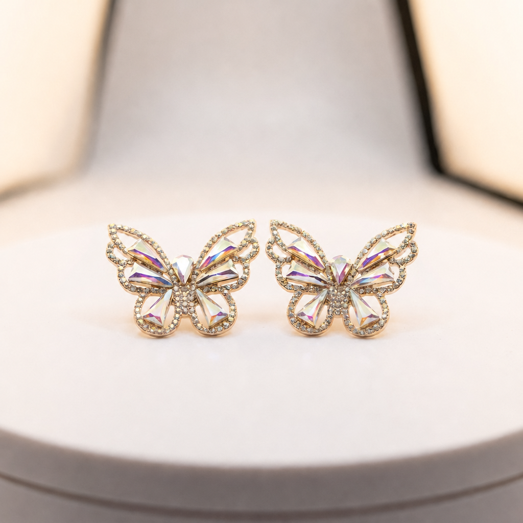 Image of Crystal Butterfly Drop Statement Earrings