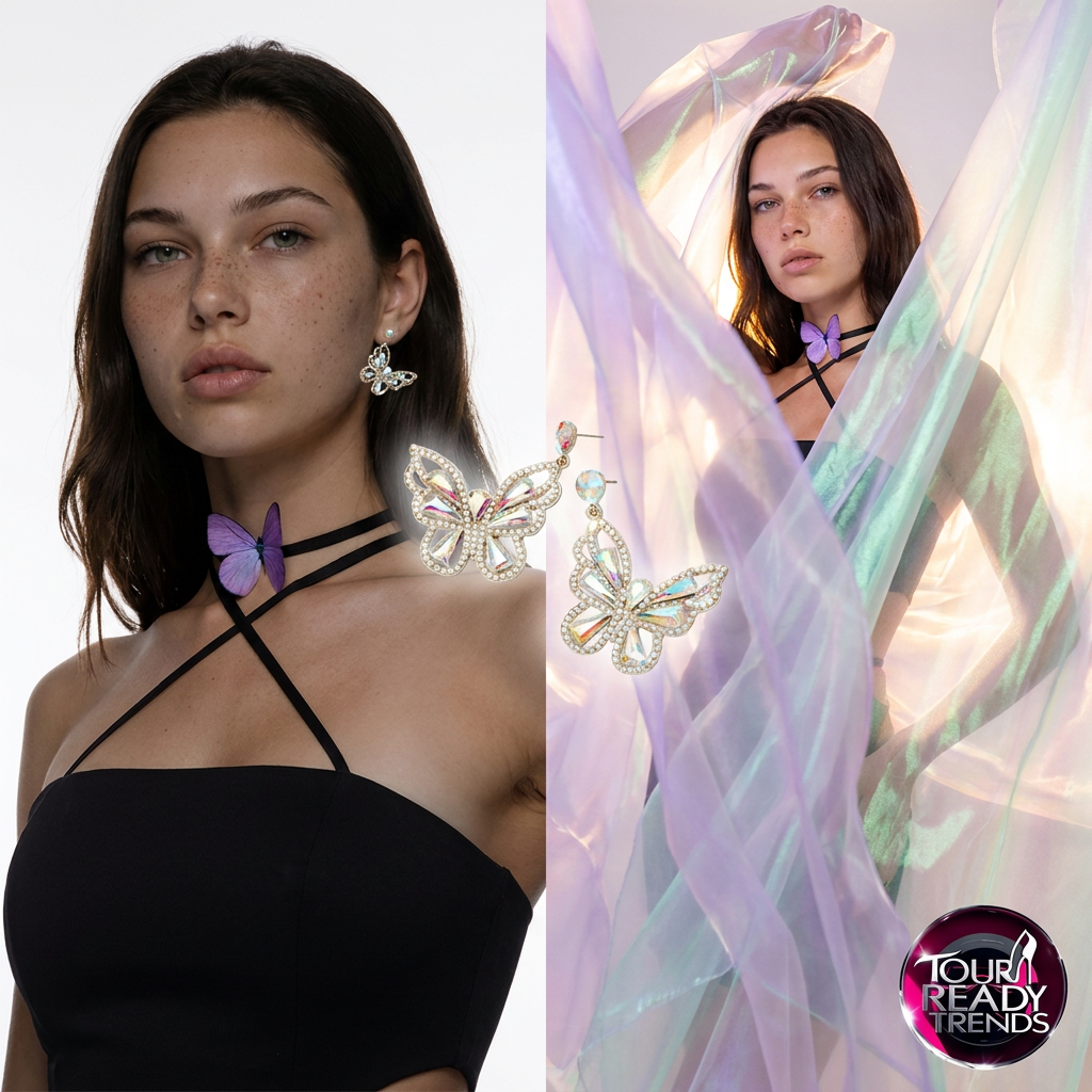 Image of Crystal Butterfly Drop Statement Earrings