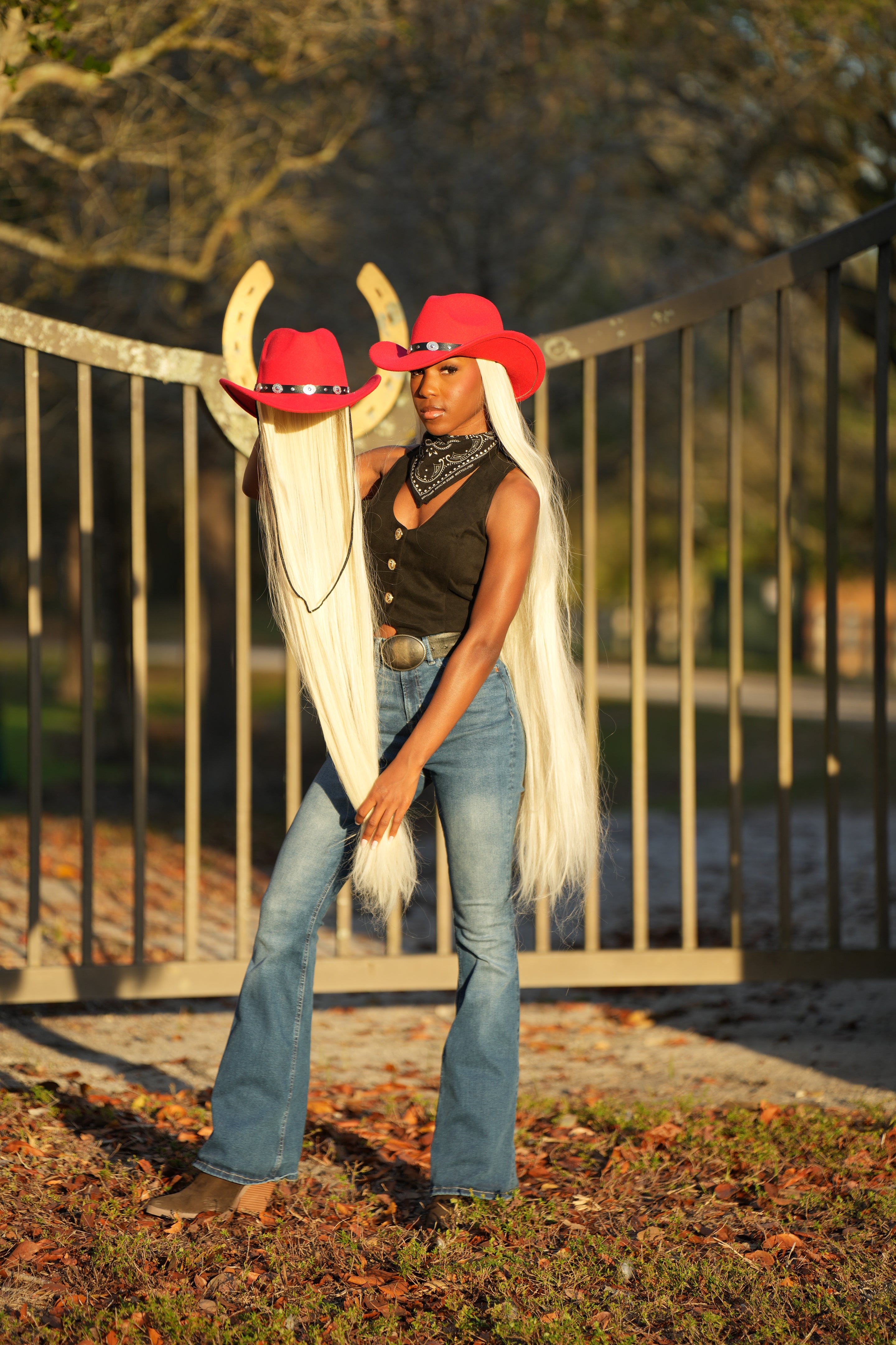 Image of Red Cowboy Hat Wig