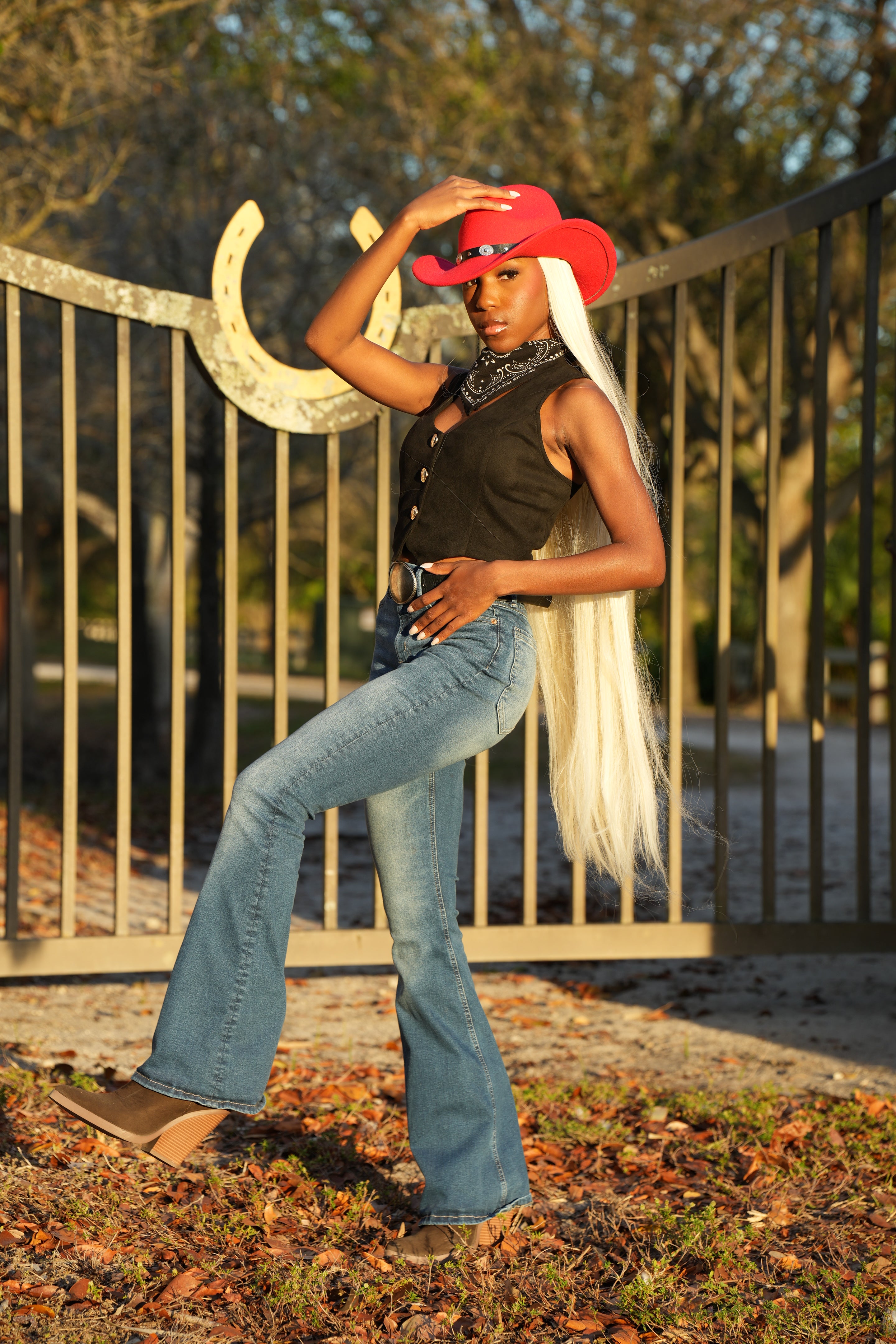Image of Red Cowboy Hat Wig