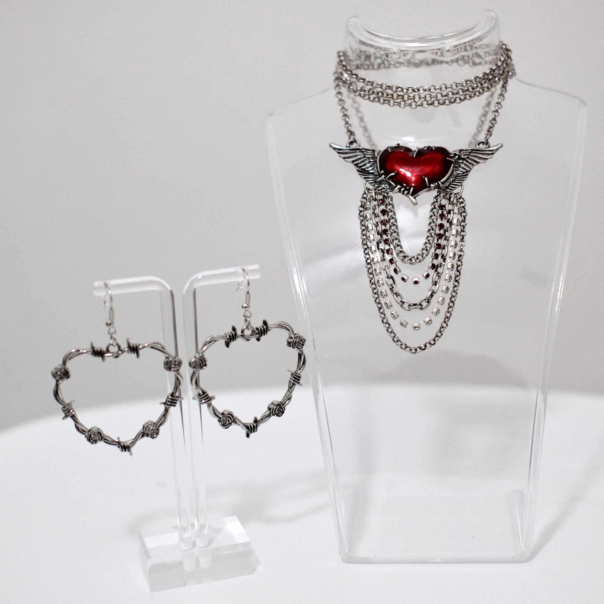 Image of Gothic Red Heart Wings Necklace - Gothic Glam