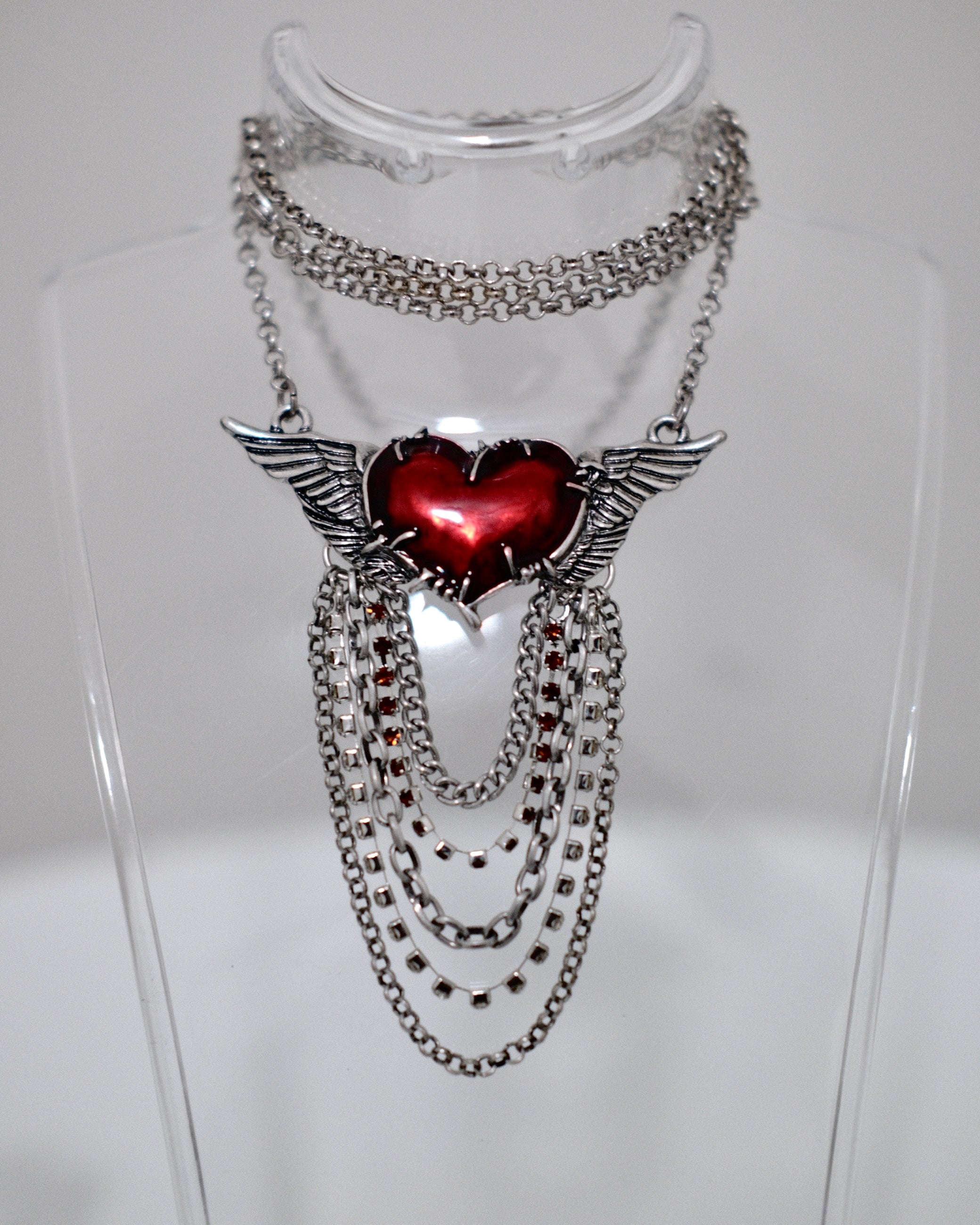 Image of Gothic Red Heart Wings Necklace - Gothic Glam