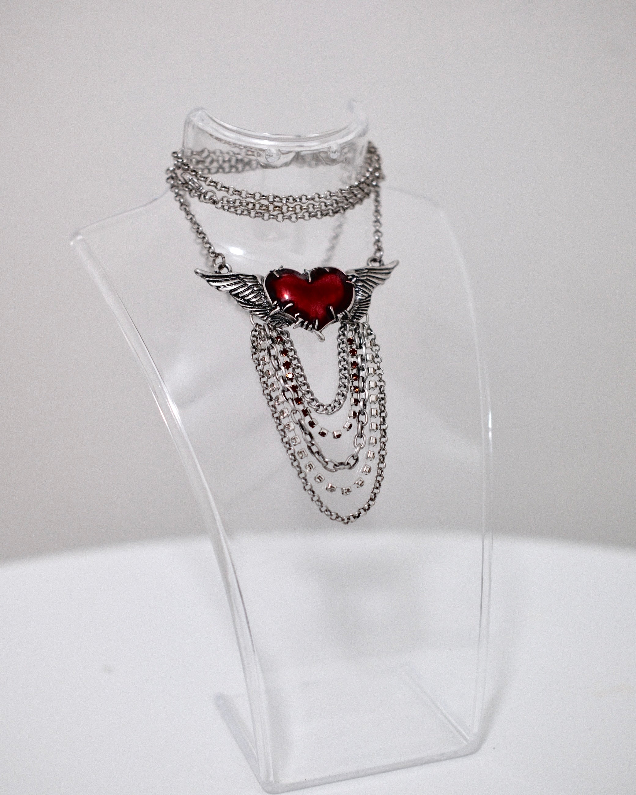 Image of Gothic Red Heart Wings Necklace - Gothic Glam