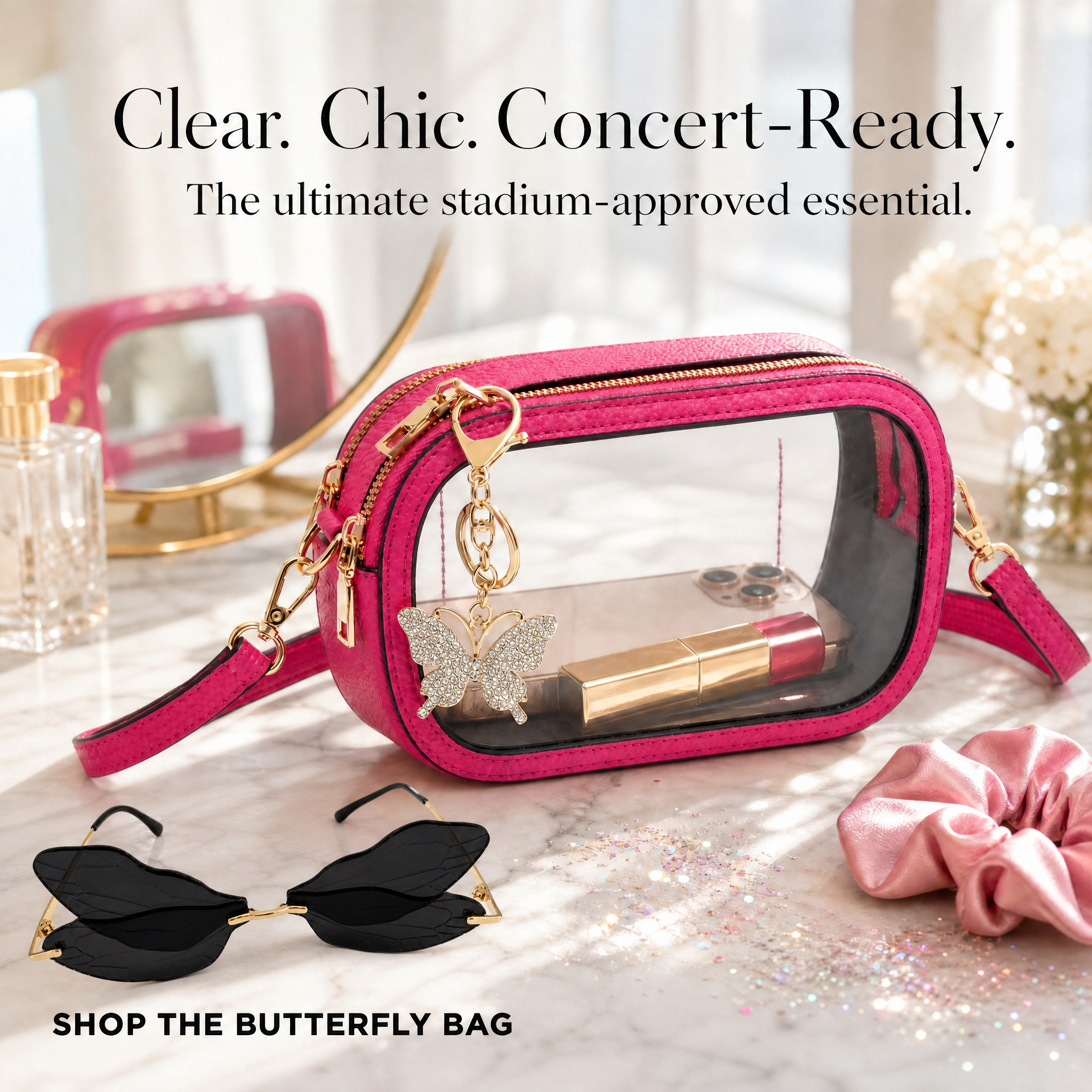Image of Premium Pink Clear Stadium Bag + Charm Set