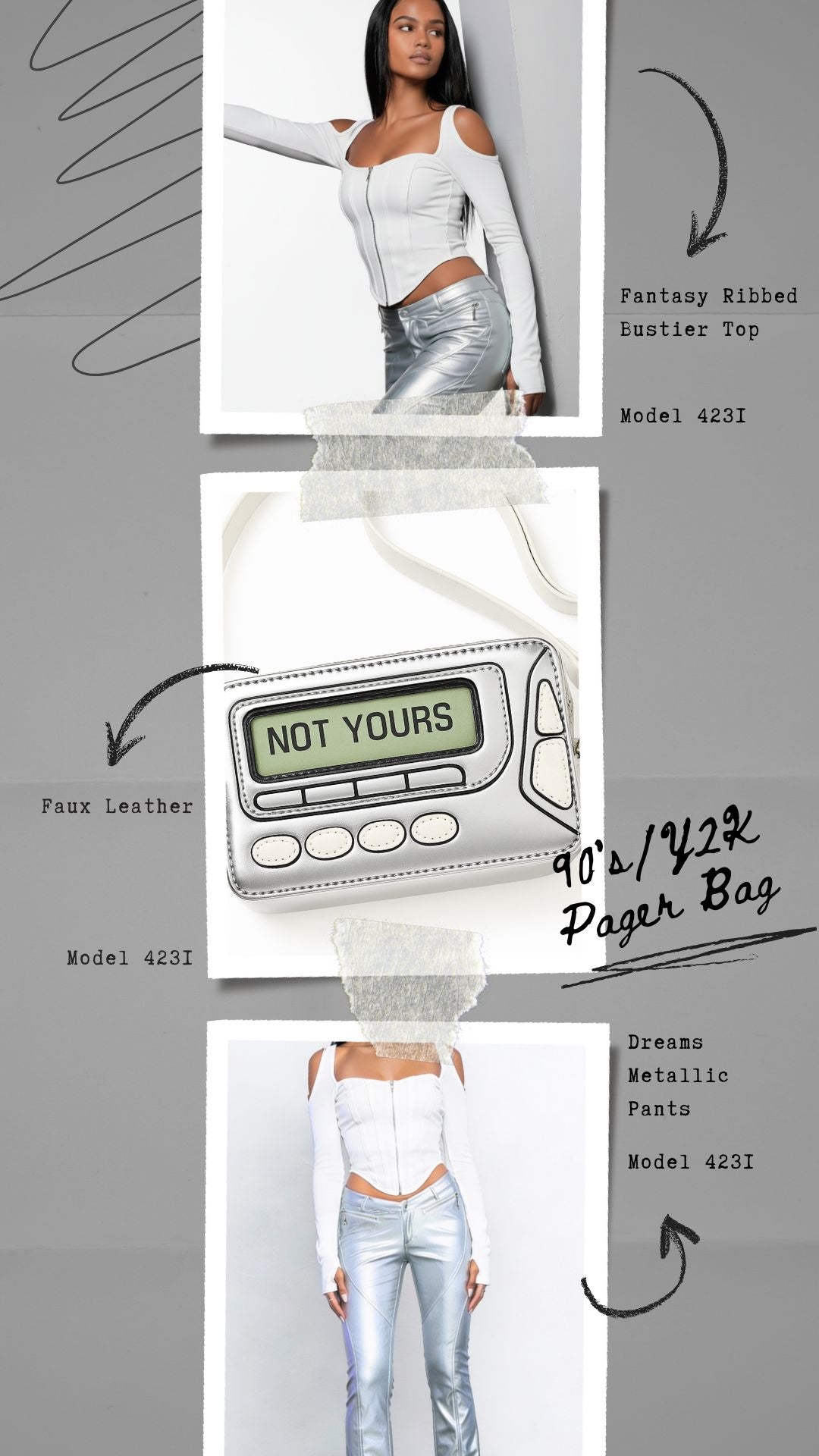 Image of Y2K Outfit Bundle | Corset Top Metallic Pants Pager Bag | New Years Eve NYE 2026