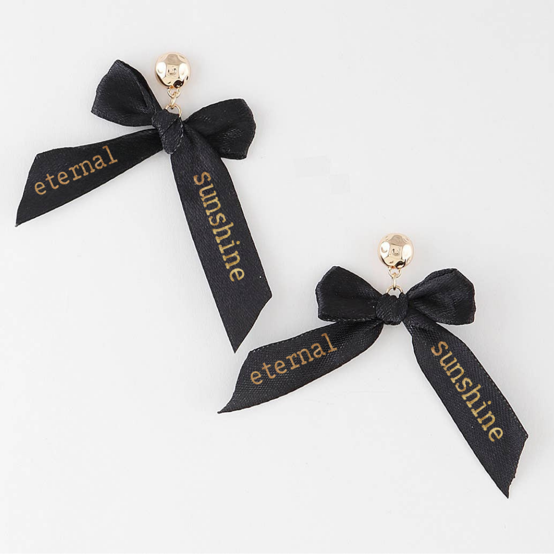 Image of Eternal Sunshine Black Ribbon Bow Drop Earrings