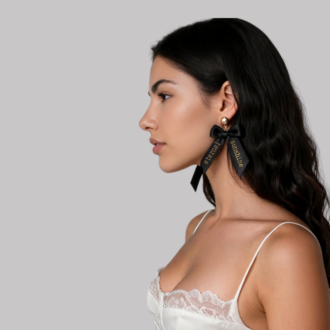 Image of Eternal Sunshine Black Ribbon Bow Drop Earrings