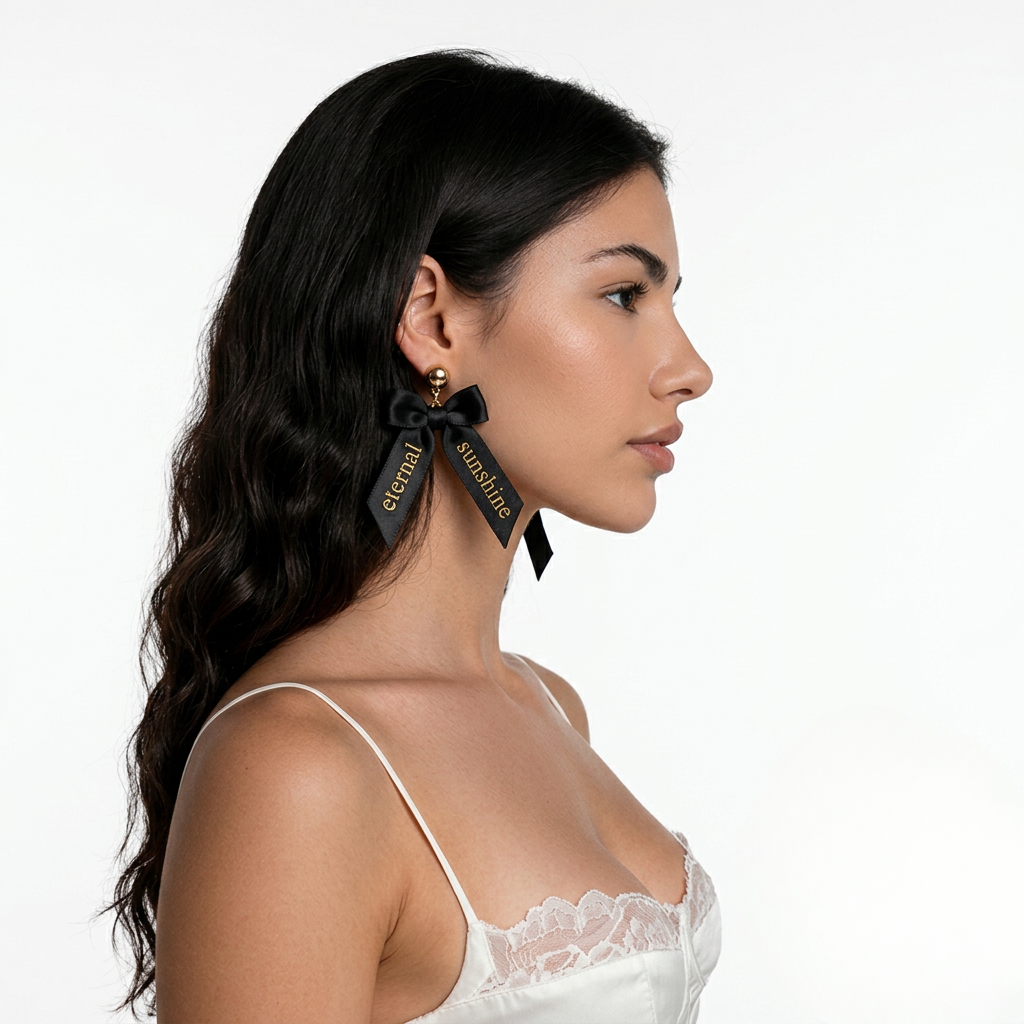 Image of Eternal Sunshine Black Ribbon Bow Drop Earrings