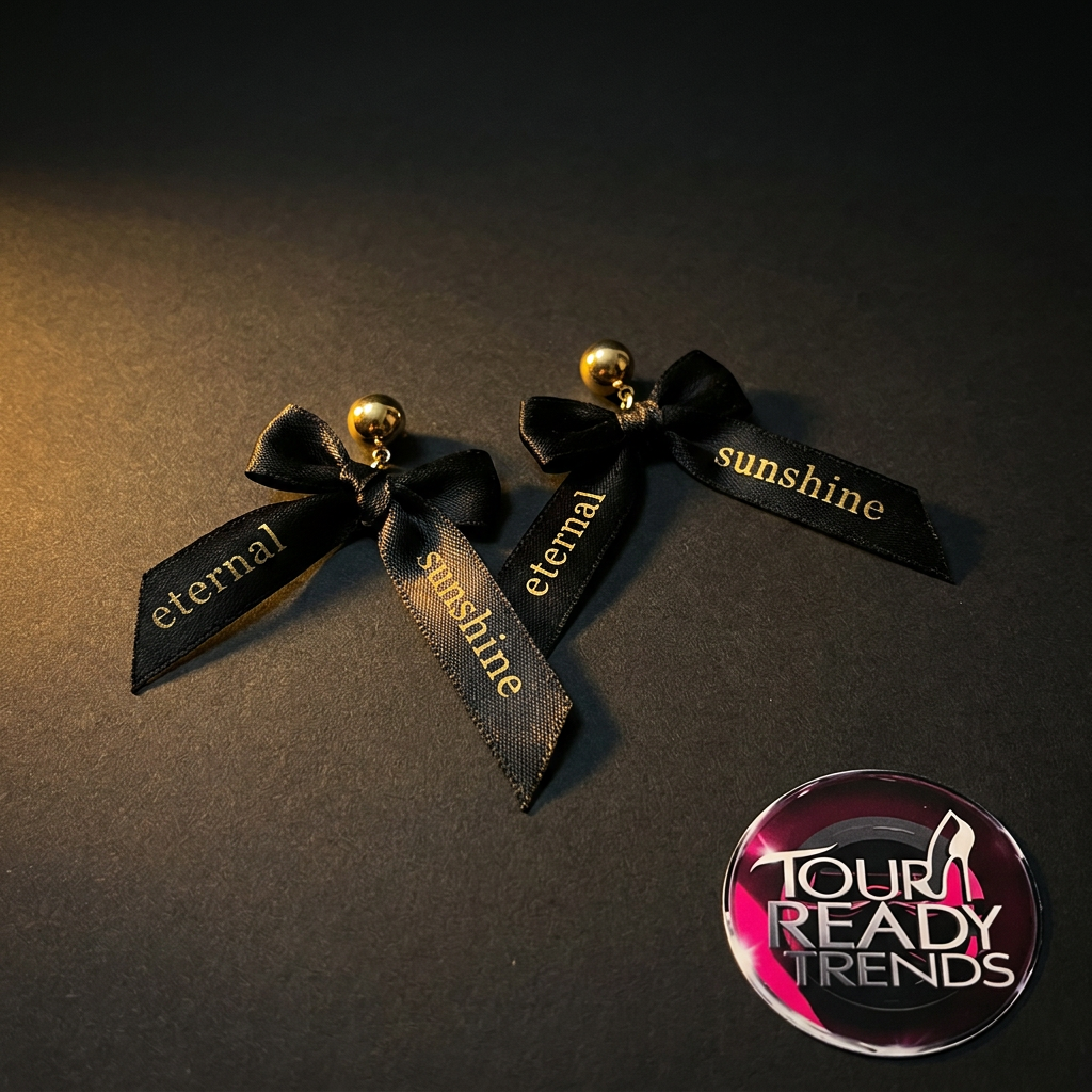 Image of Eternal Sunshine Black Ribbon Bow Drop Earrings