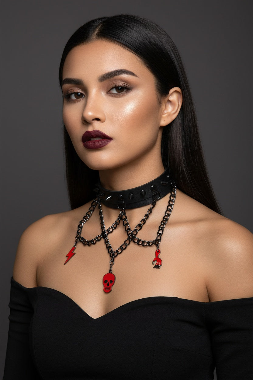 Image of After Dark Glow Skull Choker - Red Days & Illuminated Nights