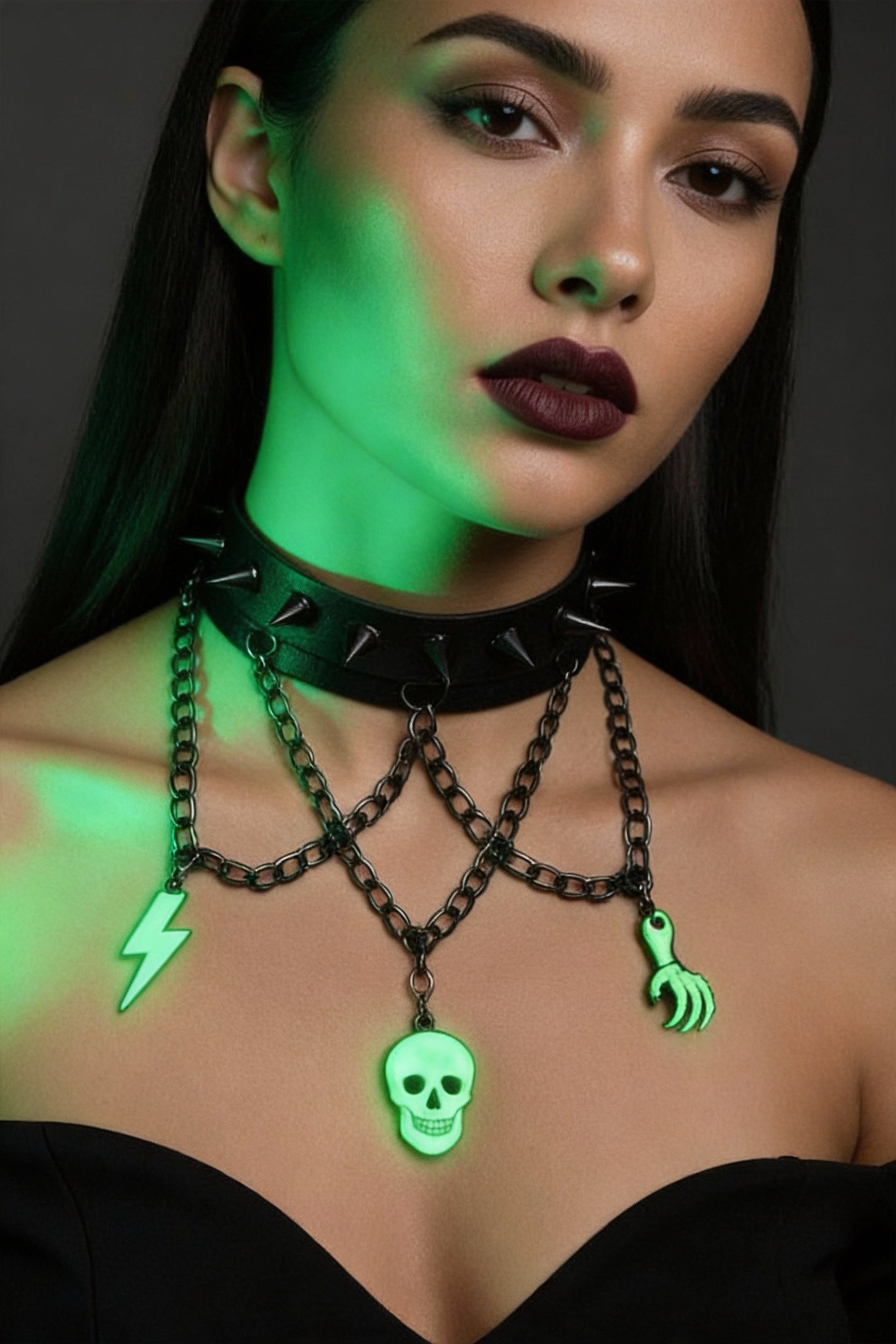 Image of After Dark Glow Skull Choker - Red Days & Illuminated Nights