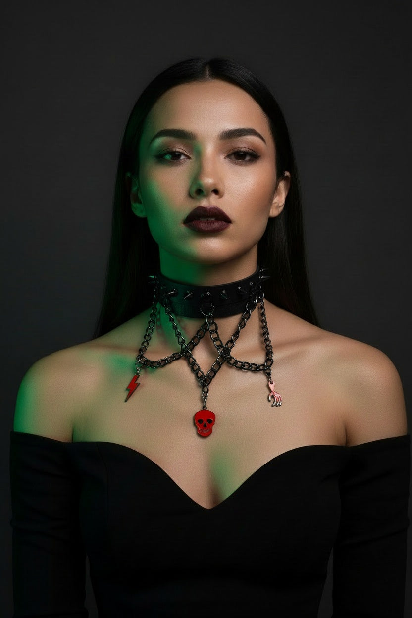 Image of After Dark Glow Skull Choker - Red Days & Illuminated Nights