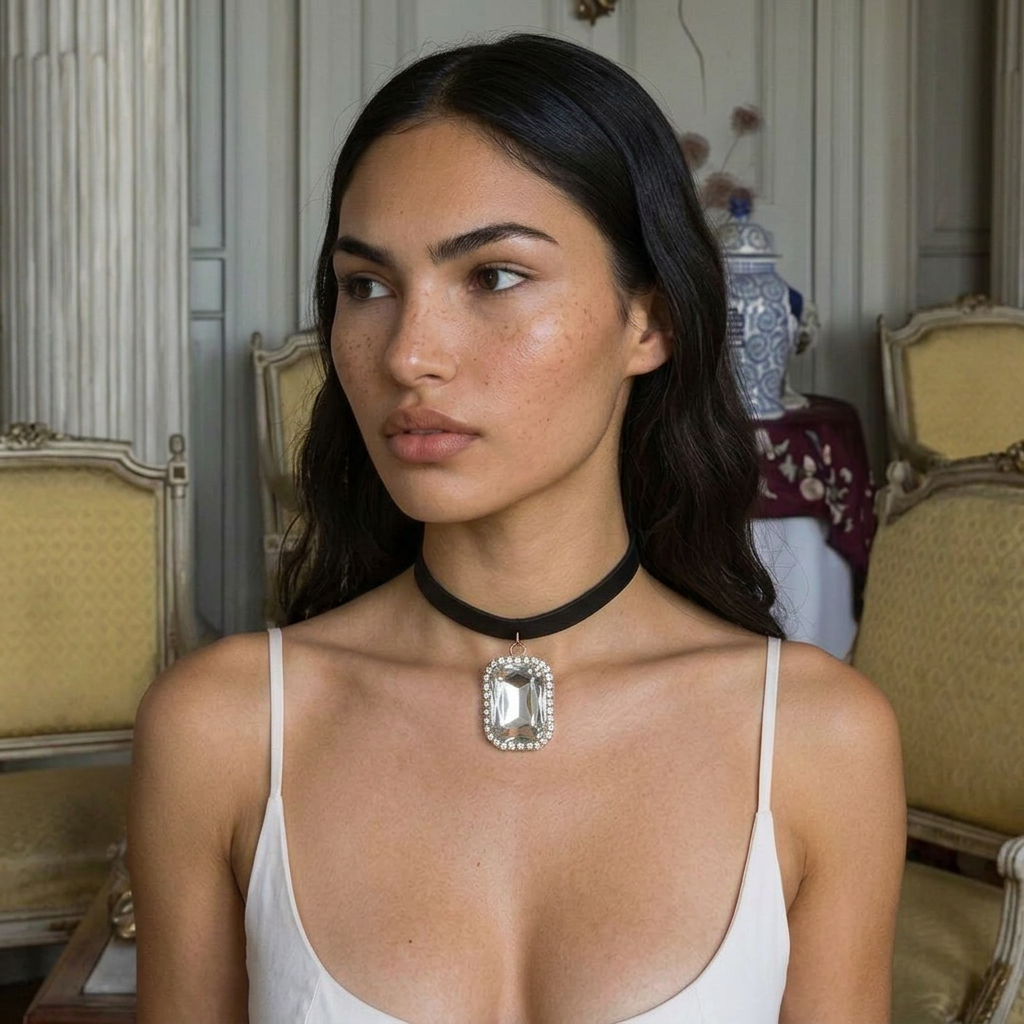 Image of Crystal Charm Black Choker Necklace