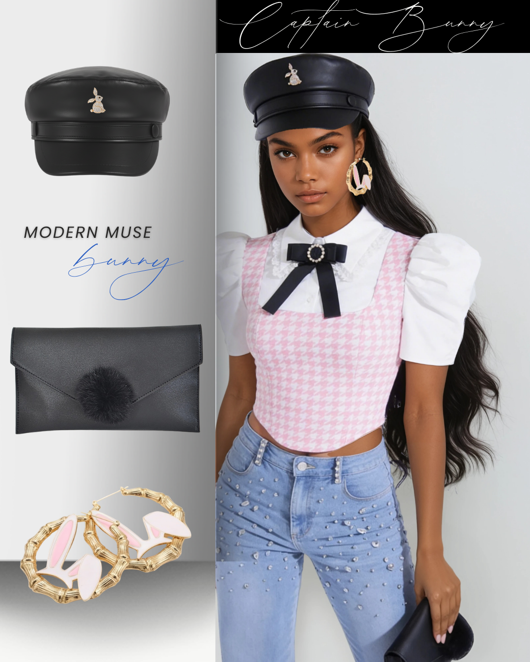 Image of Bunny Captain Hat & Brooch - Vegan Leather