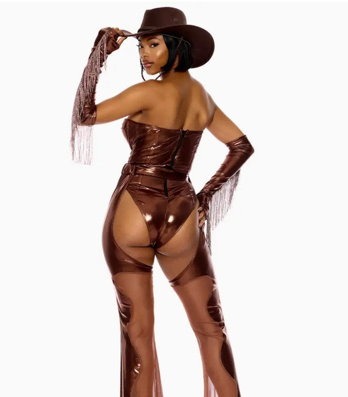 3-Piece Sexy Cowgirl Costume - Metallic Bronze