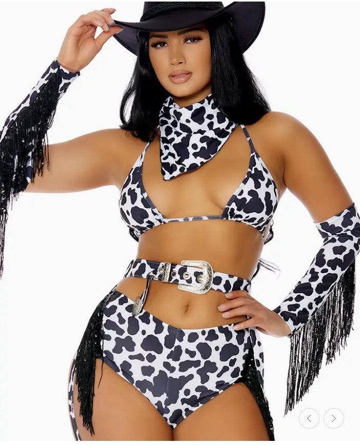 5-Piece Sexy Cowgirl Costume - Cow Print