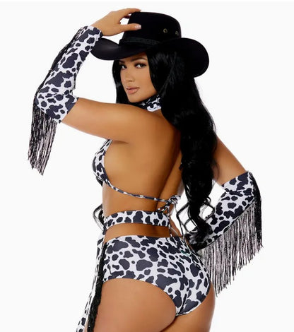 5-Piece Sexy Cowgirl Costume - Cow Print