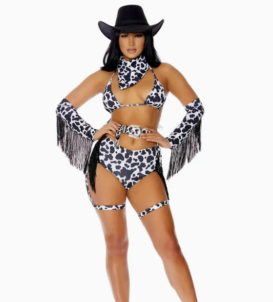 5-Piece Sexy Cowgirl Costume - Cow Print