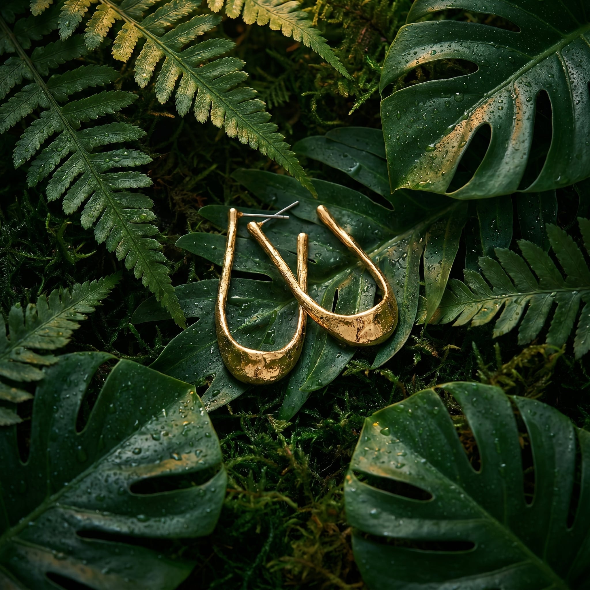 Image of Hammered Gold Sculptural Hoop Earrings