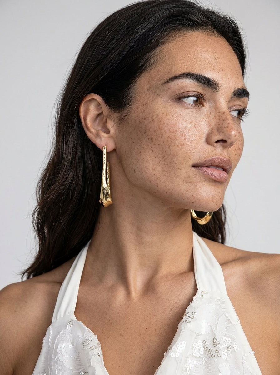Image of Hammered Gold Sculptural Hoop Earrings